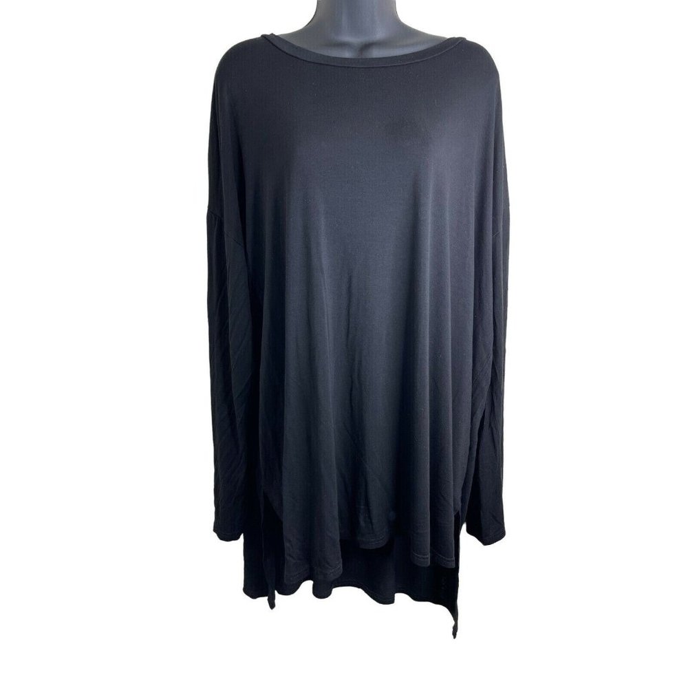 Shein Curve Top Womens Plus Size 3XL Solid Black Long Sleeve Hi Lo Shirt